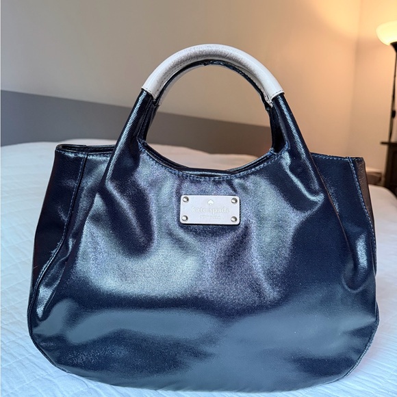 Kate Spade Shiny Black Tote with Tan Handles - Picture 6 of 13